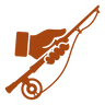 illustration of a hand holding a fly fishing rod